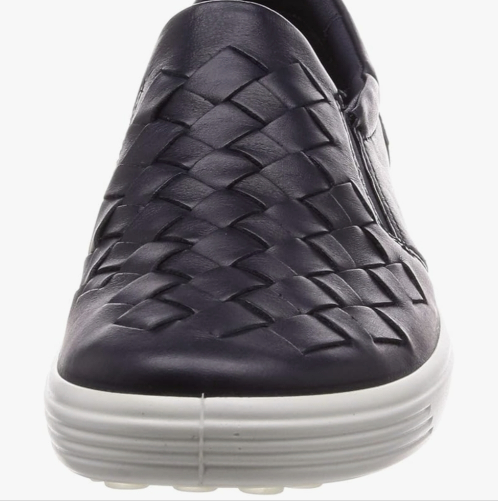 ECCO I Black Soft 7 Leather Woven Slip-On Sneaker Loafers, 5/36 - Picture 4 of 16